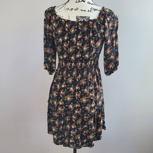 Justify small dark floral milkmaid dress long sleeve peasant style boho mini - Picture 3 of 11